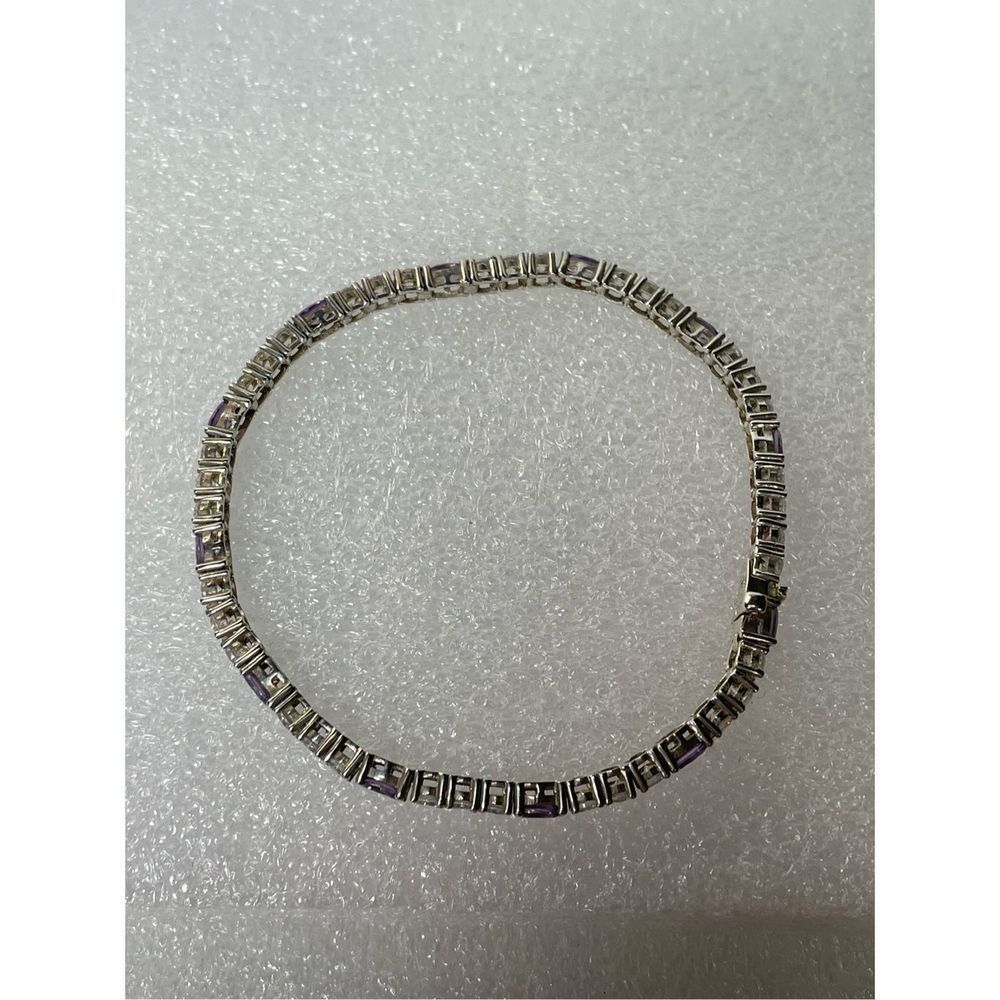 925 Sterling Silver Amethyst Tennis Bracelet 7.5” Long - Picture 4 of 8